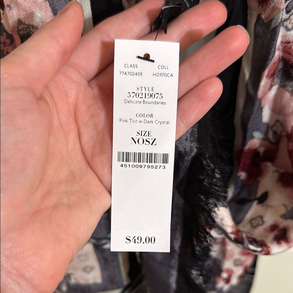 White House Black Market Cherry Blossom Floral Scarf in Black, Grey and Pink - Picture 4 of 9